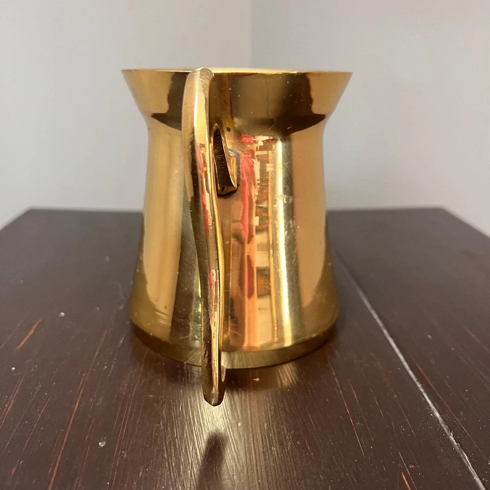 Vintage Brass Tankard Mug Polished Brass Stein Sculptural Handle Mid Century Bar